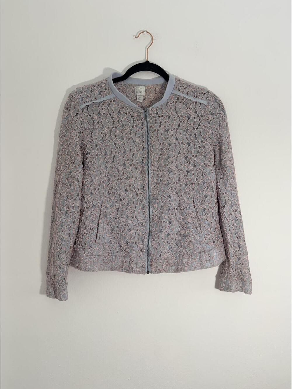 LC Lauren Conrad Lace Zip Front Jacket Blush Pink Gray Floral Lace Size 10